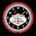 15" Welcome To Fabulous Las Vegas Red Double Neon Clock Man Cave Bar