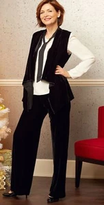 Schwarze Samt Hose Weste Bluse 3 Stück OUTFIT Übergrößen 1X 3X - Bild 1 von 5