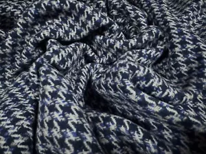 Wool Mouflon Flannel Brushed Fabric, Per Metre - Dogtooth Jacquard - Navy Blue - Picture 1 of 3
