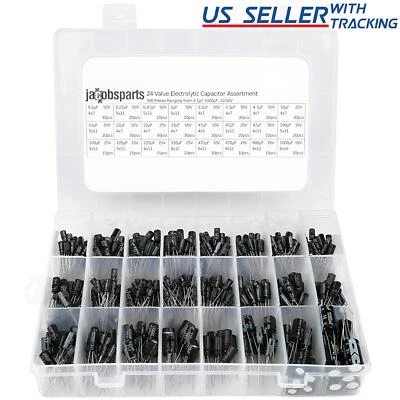 500pc Radial Electrolytic Capacitor Assortment Kit 24 Value 0.1uF-1000uF 10V-50V - Image 1 of 4