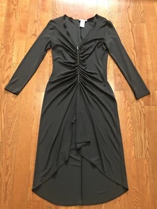NWOT CELINE France BROWN zip RUCHED Midi DRESS 44 12 viscose KNIT 1.2k DEEP V  - Picture 1 of 10