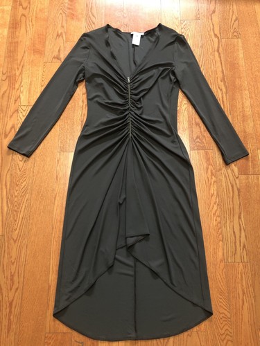 ABITO MIDI NUOVO SENZA ETICHETTE CELINE FRANCE MARRONE con cerniera arricciato 44 12 viscosa LAVORATO A MAGLIA 1 2k PROFONDO V