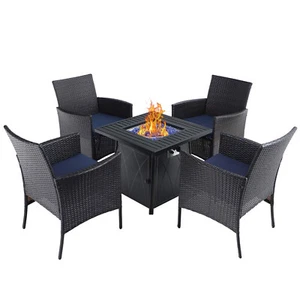 5 Piece Patio Furniture Set Garden Lawn Outdoor Rattan Set W/ Gas Fire Pit Table - Picture 1 of 11