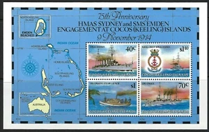 MINT 1989 COCOS ISLAND 75th ANNIVERSARY HMAS SYDNEY + SMS EMDEN STAMP MINI SHEET - Bild 1 von 1