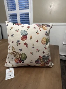 Caldeira Easter Bunny Tapestry Throw Pillow Cushion Rabbit Eggs Down Fill-NWT’s - Picture 1 of 7
