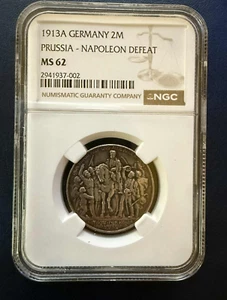FOR SALE: 1913 Germany Prussia 2 Mark "Napoleon’s Defeat" – NGC MS62 - Picture 1 of 4