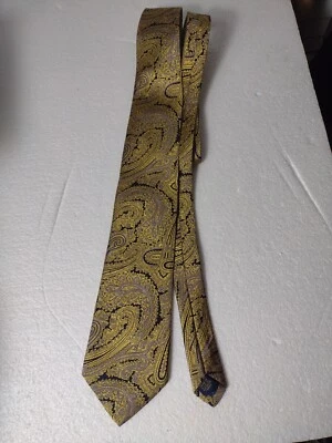 Corbata de cuello T Harris London dorada azul cachemira seda cosida a mano EE. UU. 3,5" X 61" Foto 1 de 4