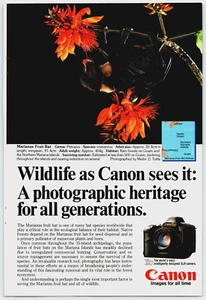 VTG Print Ad 1986 Canon T90 SLR Camera Mariana Fruit Bat Images for all Time - Picture 1 of 1