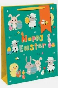 2 x Extra Large Happy Easter Gift Bags CHICKS AND BUNNIE S 18 x13"  GREEN BAG
