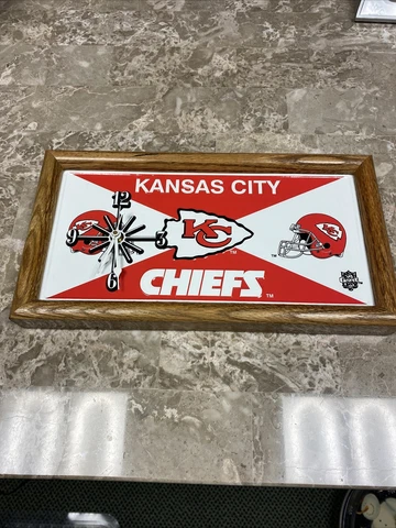 Vintage Kansas City Chiefs Wall Clock with Wood Frame Cover