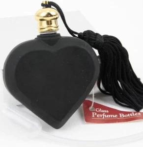 Nuevo de Lote Antiguo Linda Botella de Perfume Corazón Negro Mate Cuelga Borla Tapa Dorada Pipeta NUEVA NUEVA CON ETIQUETAS - Imagen 1 de 3