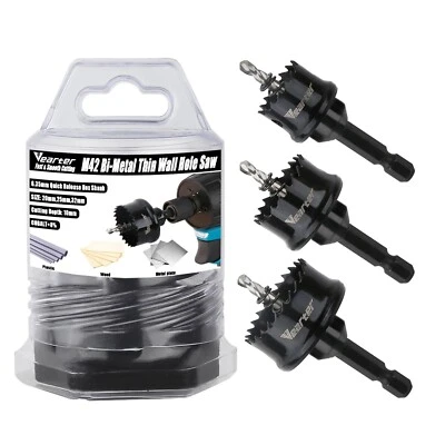 Vearter 20/25/32mm 3Pcs M42 Bi-Metal Hole Saw Kit Wood Metal Plastic Steel Cut