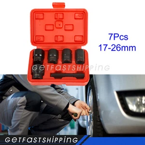 Juego de 7 piezas de enchufes giratorios de 1/2" herramienta extractora de bloqueo de tuerca dañada 17-26 mm - Imagen 1 de 7