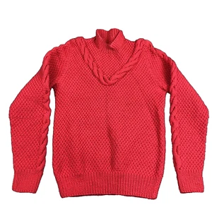 Maglione donna uncinetto piccolo rosso manica lunga finto collo maglia grossa - Foto 1 di 4