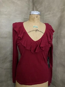 NEW RALPH LAUREN Red Ruffle Neck Silk Cashmere Blend SOFT Sweater L NWT GIFT - Picture 1 of 5
