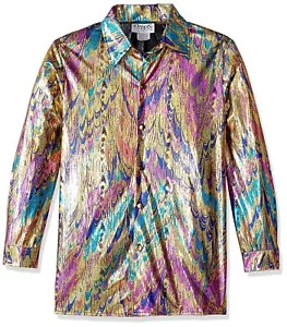 Disco Shirt Multicolor 70's Pimp Fancy Dress Halloween Adult Costume Accessory - Picture 1 of 6