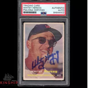 Whitey Herzog signed 1957 Topps Rookie Card PSA DNA Slabbed Auto Cardinals C1015 - Picture 1 of 3