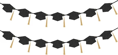 2Pcs Graduation Banner, Pre-Strung 2025 Grad Cap Garland Shiny Tassel Backdrop P - Image 1 of 4