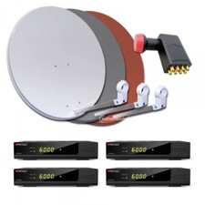 8 Teilnehmer HDTV Sat Anlage 4x Receiver HD AX 300 plus 80cm Spiegel Octo LNB