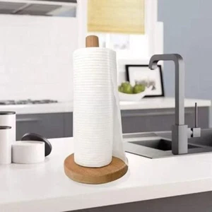 Kitchen Wooden Roll Paper Towel Holder Tissue Vertical Stand Paper Storage Rackღ - Picture 1 of 14