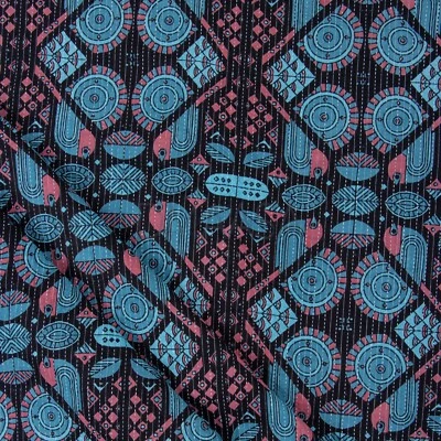 Kantha Abstract Hand Block Print Fabric Indian Cotton Sewing Crafting Fabric - Image 1 of 4