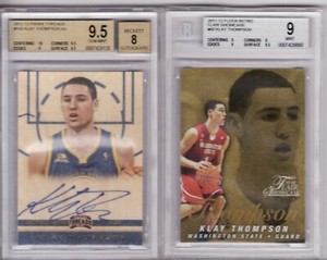LOT OF 2 KLAY THOMPSON 2012-13 THREADS ROOKIE AUTO BGS 9.5 FLEER RETRO GOLD /150