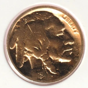 1913-1938 24K Gold Plate Rare Old US No-Date Buffalo Nickel Collection Coin USA - Picture 1 of 2