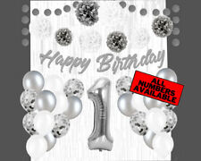 Silver & White 1st Birthday Decorations - 40" Number Balloons &More- Boy or Girl