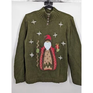 Mandal Bay Womens S Green Christmas Sweater Beaded & Embroidered Santa Claus - Picture 1 of 6