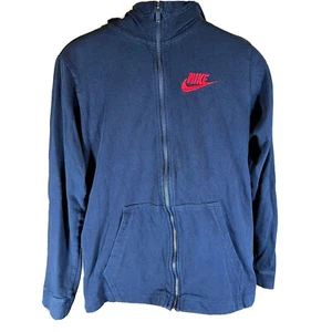 Vintage Nike Boys Youth Blue Red Swoosh Zip Up Sweatshirt Hooded Hoodie Youth XL - Picture 1 of 8