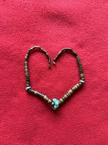 VINTAGE Handmade Turquoise and Cocunut Shell Choker 17" Gift Idea 1960s-1970s - Picture 1 of 6