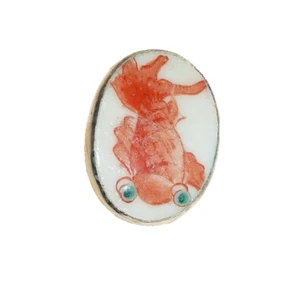 Handbemalt ausgefallener Goldfisch Porzellan & Metall Lünette Schaft Knopf 1-3/8x7/8 - Bild 1 von 4