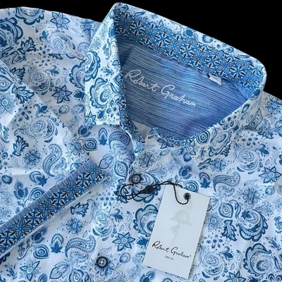 Robert Graham Lamton Paisley Print Short Sleeve Shirt Size XL $188 - Image 1 of 4