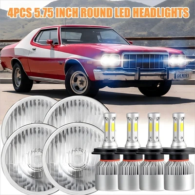 4pcs Round 5.75" 5-3/4" LED Hi/Lo Headlights For Ford Gran Torino 1972-1976 AAA - Image 1 of 4