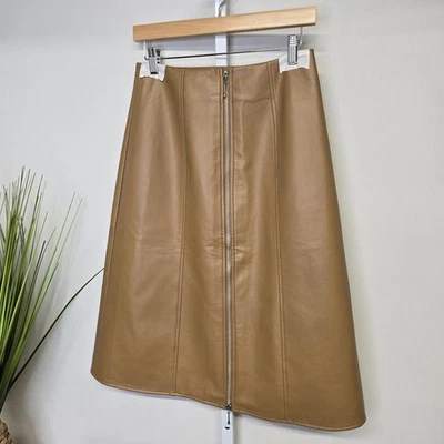 French Connection Tan Faux Leather Skirt with Front Zipper - Image 1 of 4