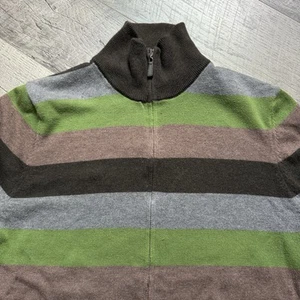 Vintage Y2K Gap Green Colorblock Striped Nylon Blend Full Zip Sweater Medium - Picture 1 of 13