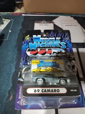 MUSCLE MACHINES ‘69 CAMARO SILVER WITH BLACK CAR 1:64 SCALE DIE CAST. MIP New - Image 1 of 4