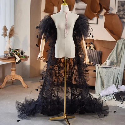 Mantón de malla negro sin espalda capa vestido accesorio desfile de moda disfraz nuevo Foto 1 de 4