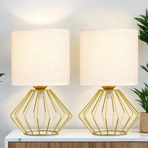 Gold Table Lamps Set of 2 with On/Off Switch Industrial Bedside Night Stand L... - Picture 1 of 9