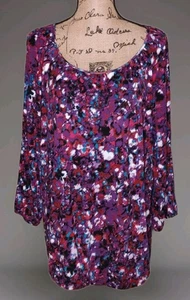 DANA BUCHMAN - Vibrant Purple Abstract Print Scoop Neck Tunic - Women's Size L - Bild 1 von 3