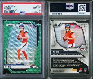 2024 Panini Prizm - Bo Nix Green Wave RC - Denver Broncos #309 PSA GEM MINT 10 - Foto 1 di 3