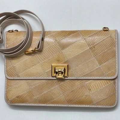Vintage Beige Tan Lizard Patchwork Handbag  - Image 1 of 4