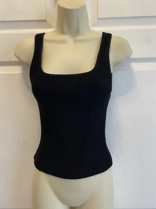 Aritzia Babaton Sculpt Knit Womens Ribbed Sleeveless Cropped Tank Top Black Sz S - Picture 1 of 8