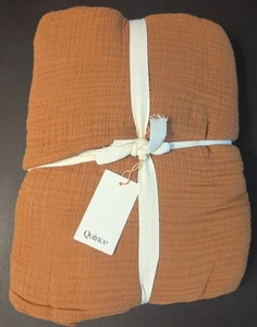 Quince 100% Organic Airy Cotton Gauze 2PC Duvet Cover Set Terracotta Twin -NEW - Picture 1 of 6