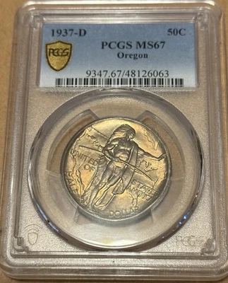 1937-D 50C Oregon PCGS MS67 - Classic Silver Commemorative - Low Mintage Issue - Image 1 of 4