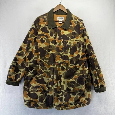 LL Bean Barn Coat Men's XL Green Brown Duck Camo Chore Corduroy Collar 90s USA - Image 1 of 4