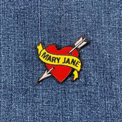 Mary Jane Patch - Embroidered Tattoo Style Heart Badge 2.25" (Iron On) - Image 1 of 2