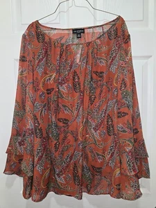 Women's 3X 2pc Floral Top Sheer W/Solid Tank Underneath Career Flowy Loose BoHo - Picture 1 of 4