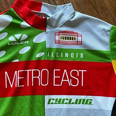 Voler Cycling Jersey Mens L 3/4 Zip Colorful Metro East Illinois Made In USA - Image 1 of 4