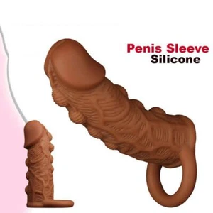 Silicone Condom Reusable-Penis-Extender-Sleeve-Enlarger-Cock-Ring-Sex Toy Couple - Picture 1 of 9